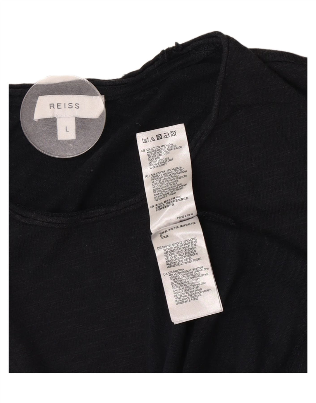 Reiss Herren-T-Shirt-Oberteil, groß, schwarz gesprenkelte Baumwolle
