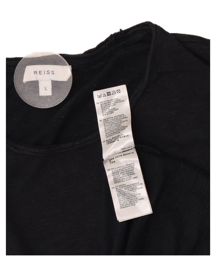 Reiss Herren-T-Shirt-Oberteil, groß, schwarz gesprenkelte Baumwolle