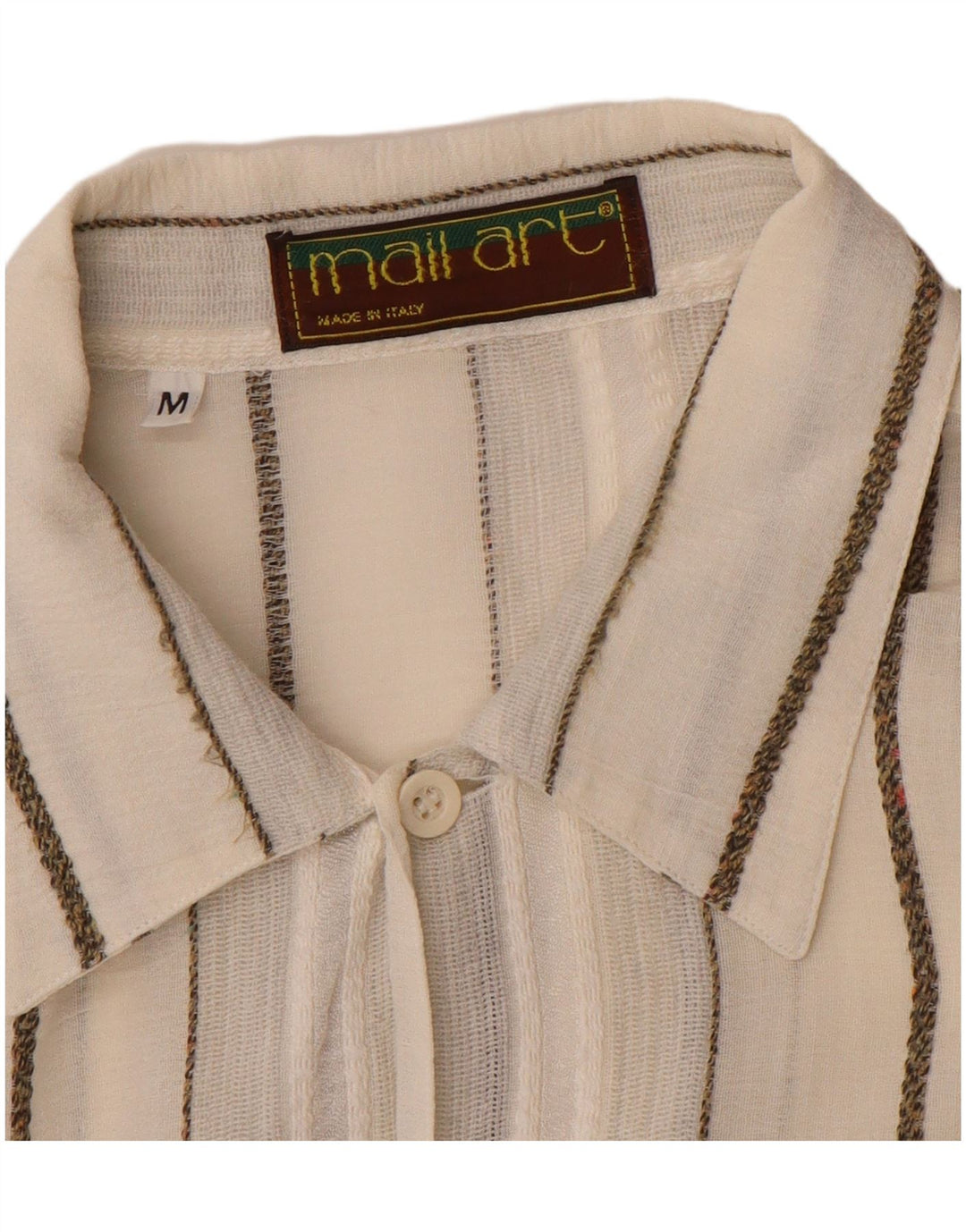Vintage Herren Kurzarmhemd Medium Off White gestreift