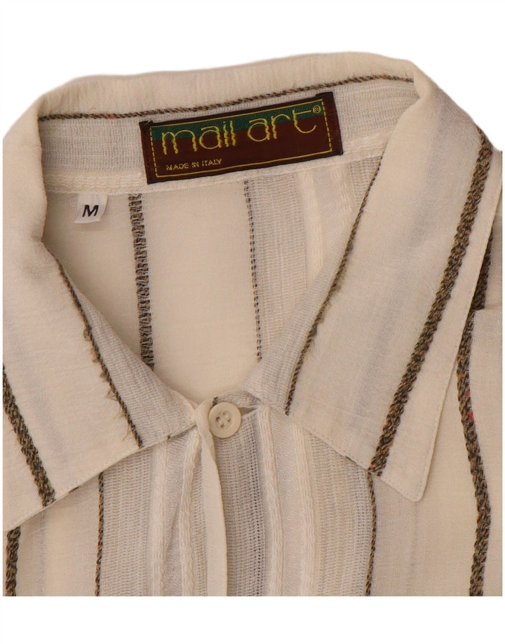 Vintage Herren Kurzarmhemd Medium Off White gestreift