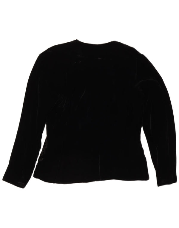 Vintage Damen 4-Knopf-Samt-Blazerjacke UK 14 Mittelschwarz geblümt
