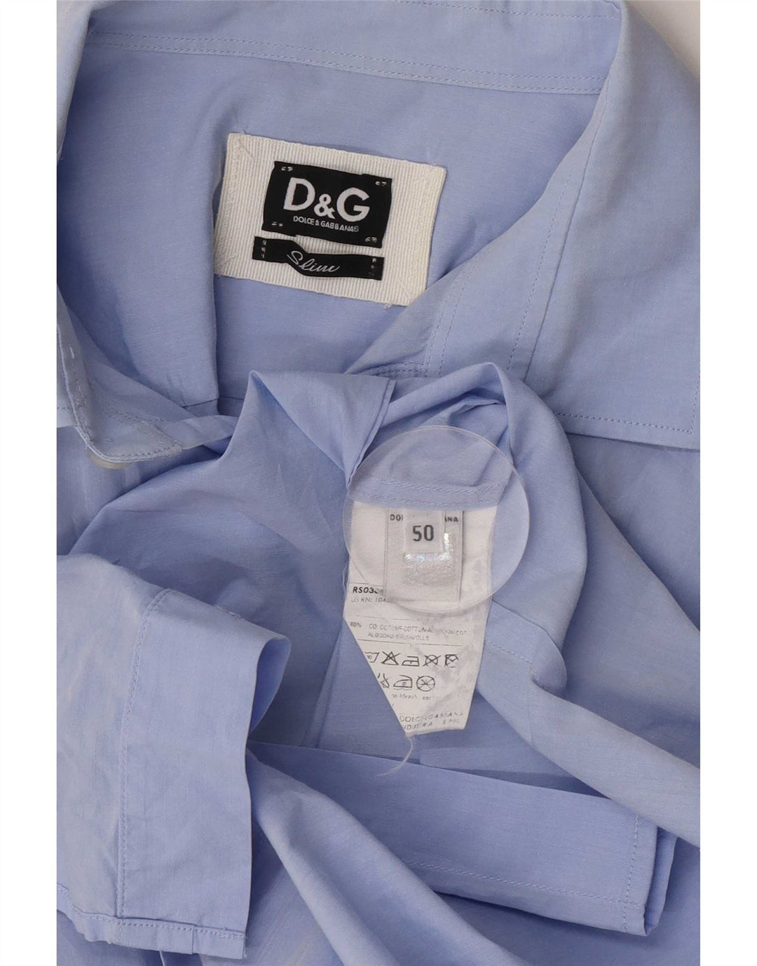 Dolce & Gabbana Herren Slim Fit Hemd IT 50 Mittelblaue Baumwolle