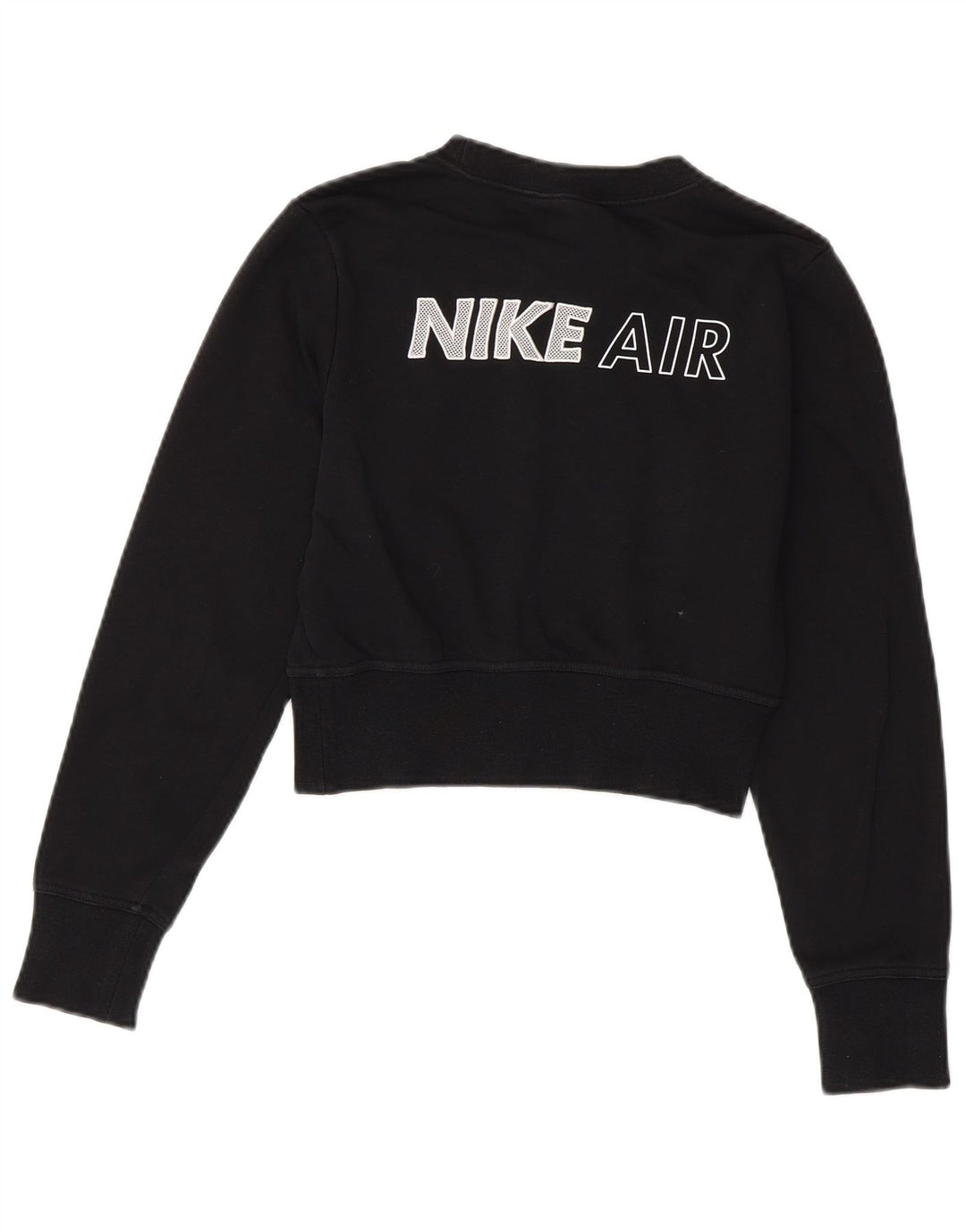 NIKE Damen Crop Graphic Sweatshirt Pullover UK 6 XS Schwarz Baumwolle