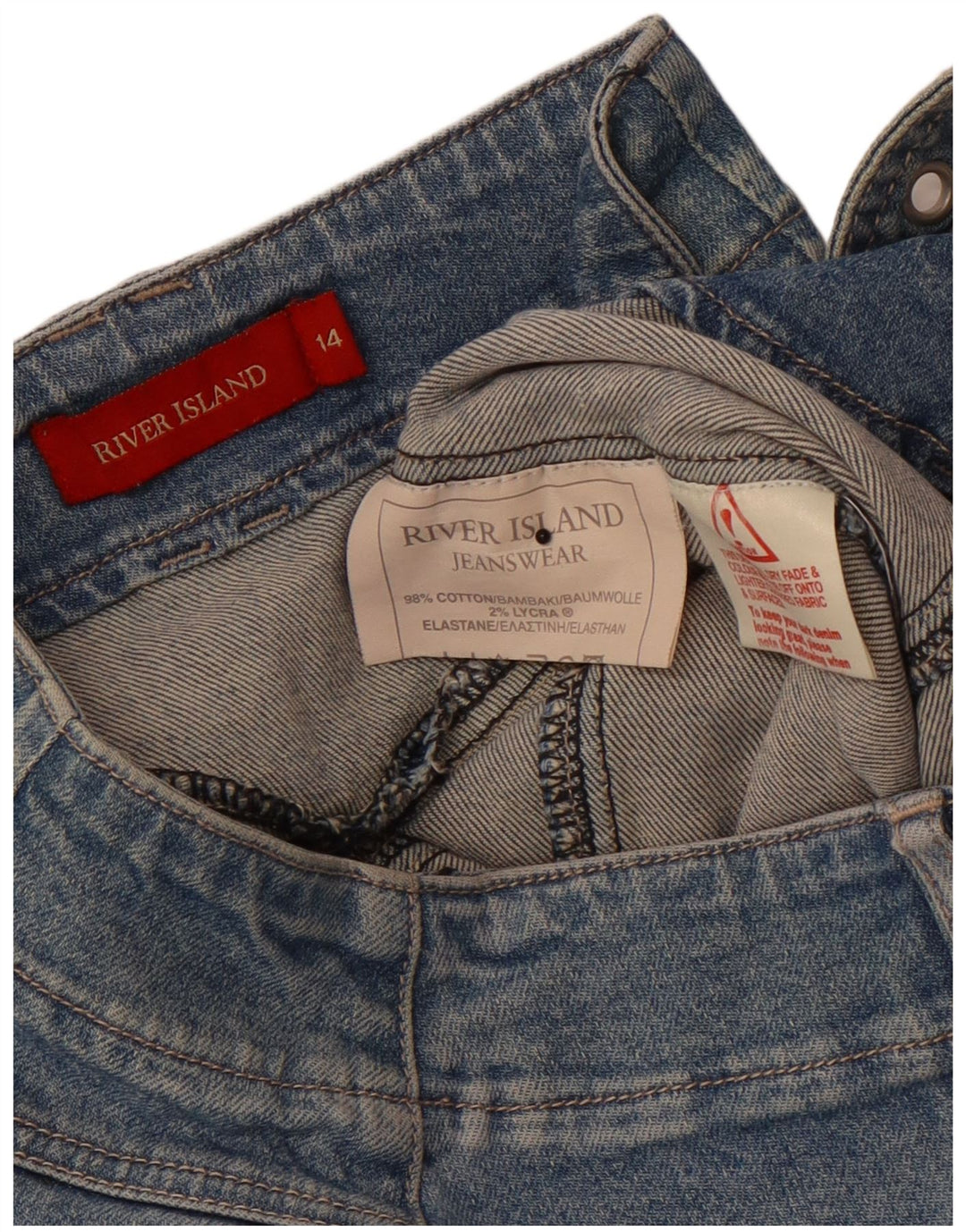 RIVER ISLAND Damen-Jeansrock mit niedriger Taille, UK 14, Größe L W34, blaue Baumwolle