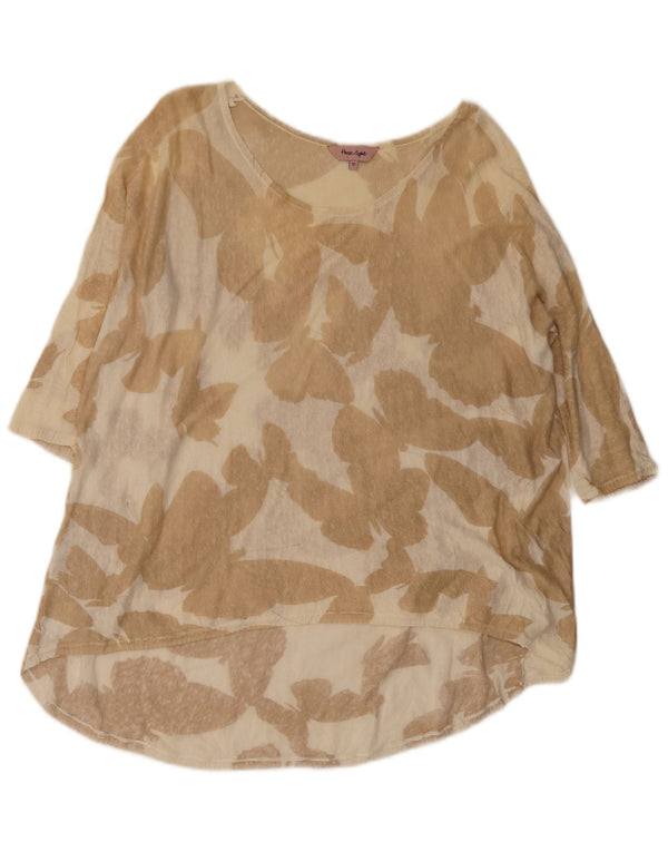 Phase Eight Womens 3/4 Sleeve Tunic Top UK 12 Medium Beige Butterfly