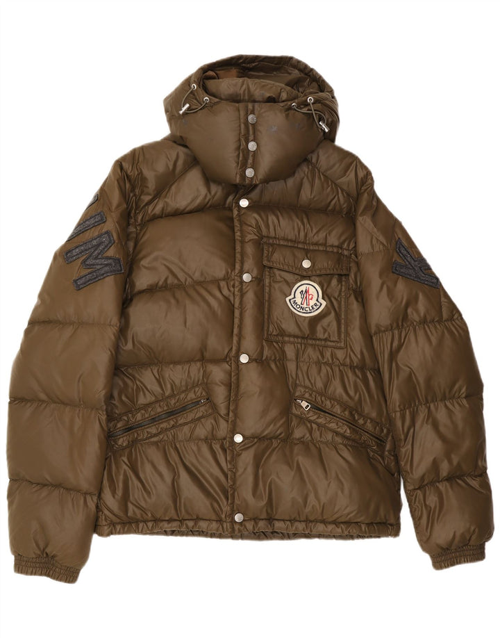 Moncler Herren Graphic Hooded Wattierte Jacke Größe 5 2XL Khaki Polyamid