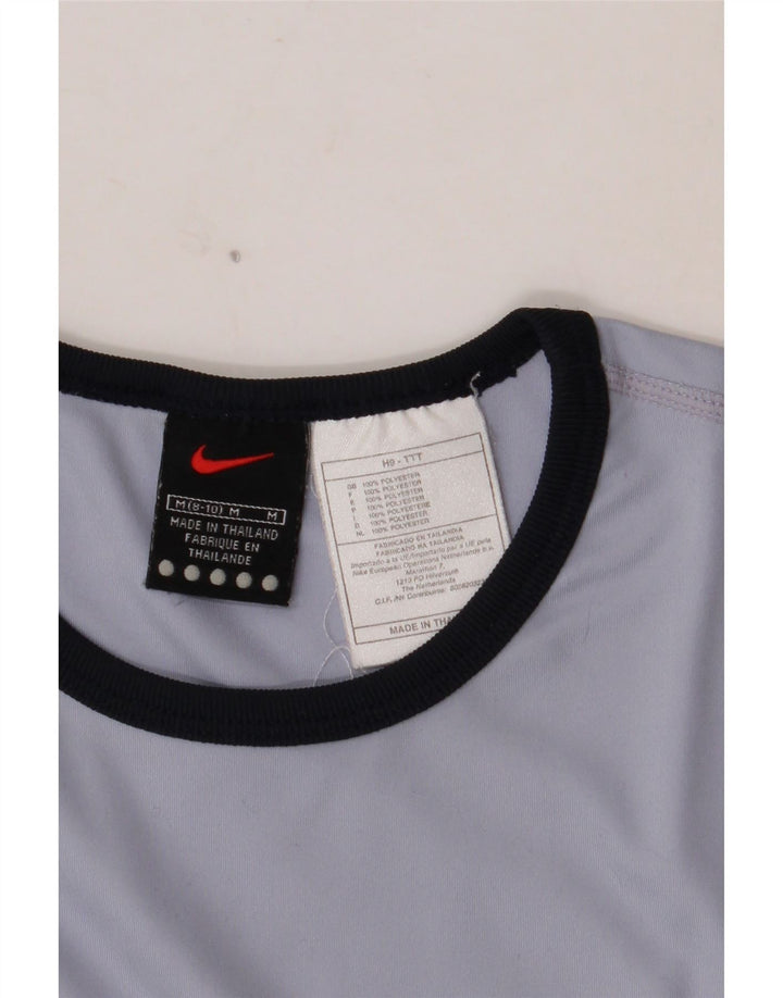 NIKE Damen Crop Top Langarm US 8/10 Mittelblaues Polyester