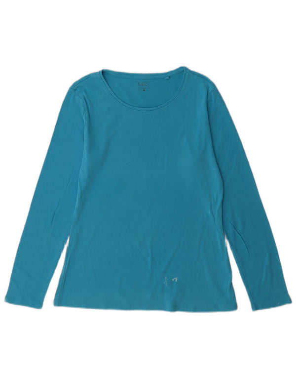 Marks & Spencer Damen Top Langarm UK 14 Large Blau Baumwolle