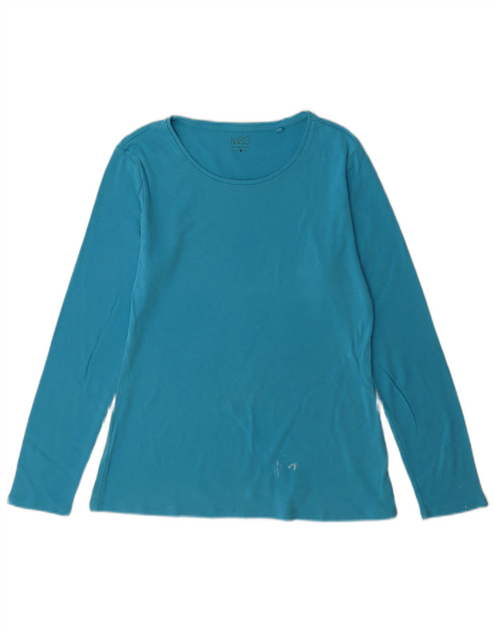 Marks & Spencer Damen Top Langarm UK 14 Large Blau Baumwolle