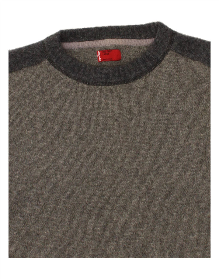 LEVI'S Herren-Pullover mit Rundhalsausschnitt, groß, graue Farbblock-Lammwolle