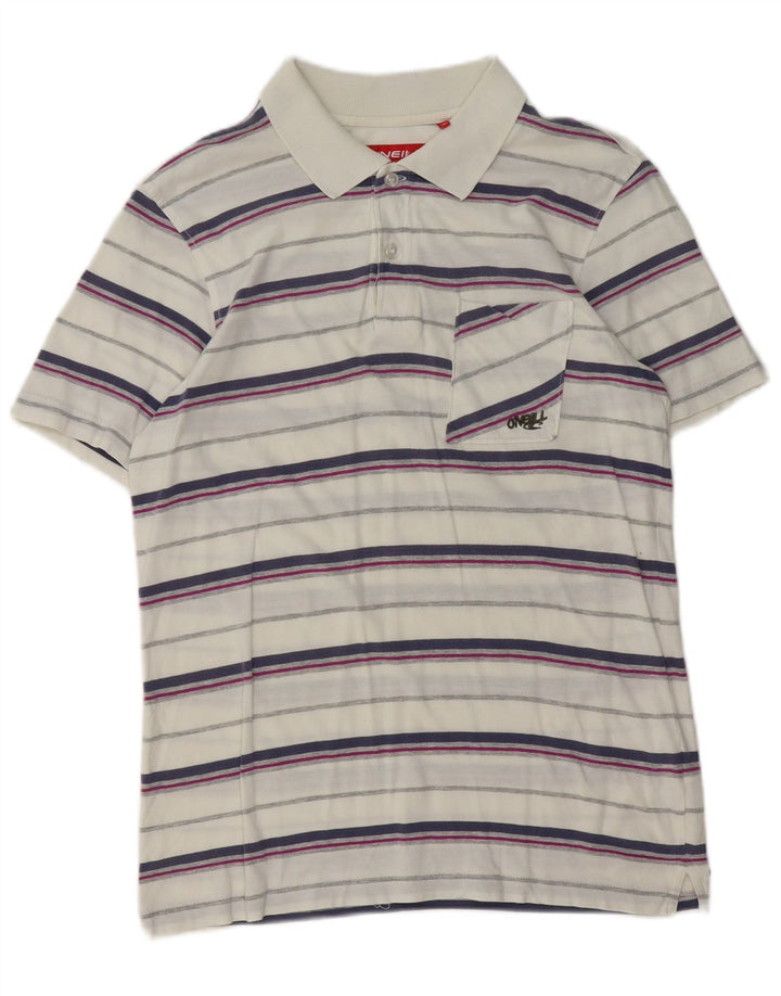 O'Neill Herren-Poloshirt aus mittelweiß gestreifter Baumwolle