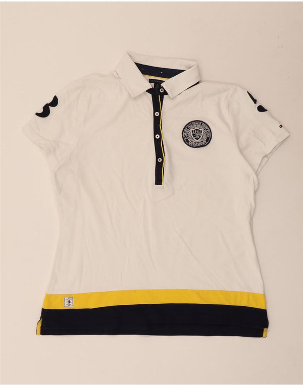 Tommy Hilfiger Womens Graphic Polo Shirt UK 18 XL White Colourblock