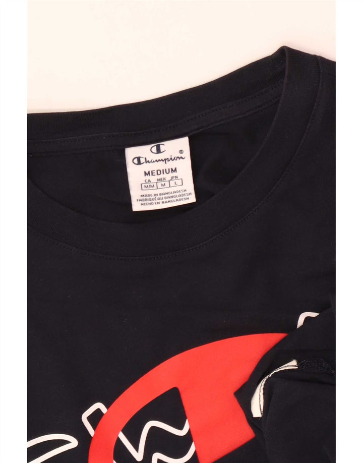 Champion Damen Grafik-T-Shirt-Oberteil UK 12 Medium Marineblau