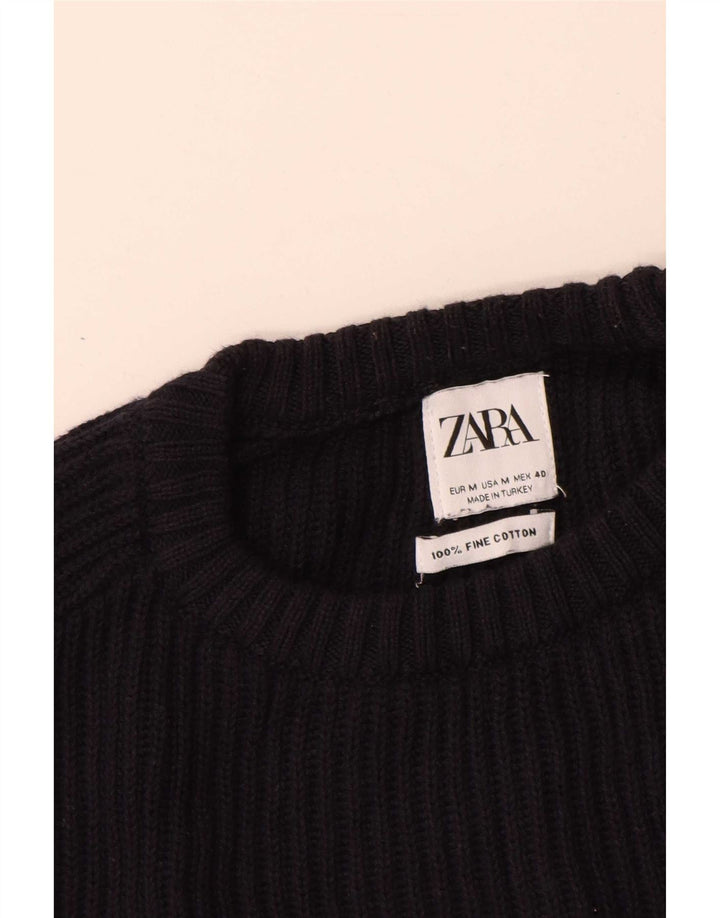 Zara Herren-Pullover mit Rundhalsausschnitt, mittlere marineblaue Baumwolle
