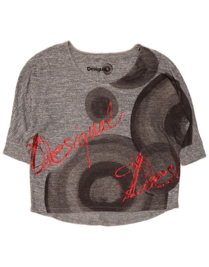 Desigual Damen-Grafikoberteil mit 3/4-Ärmeln, UK-Größe 14, mittelgrau, geometrisch