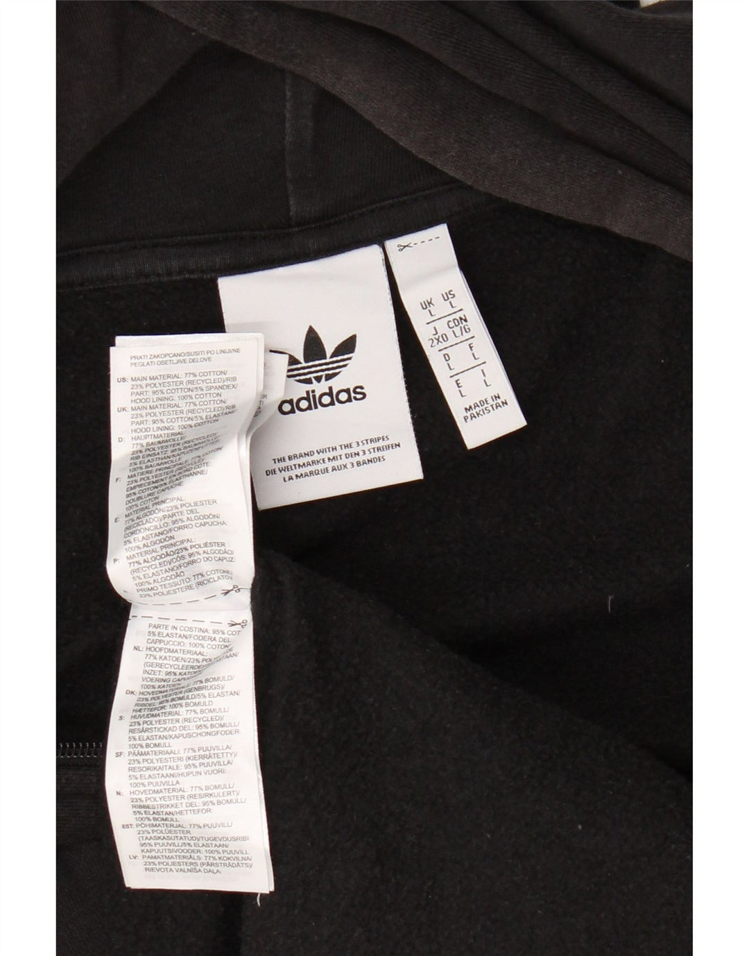 ADIDAS Herren-Kapuzenpullover mit Reißverschluss, groß, schwarze Baumwolle