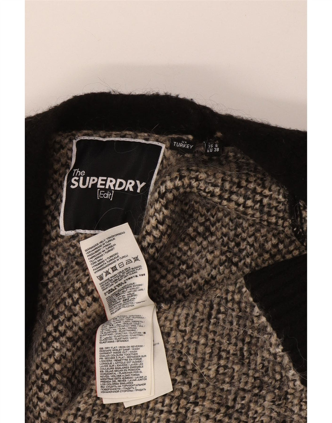 Superdry Damen-Strickjacke in Übergröße, lang geschnitten, Gr. 10, Größe S, Schwarz