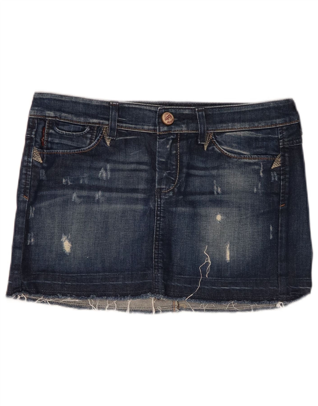 Sisley Distressed Mini-Jeansrock für Damen, W28, mittelmarineblau, Baumwolle