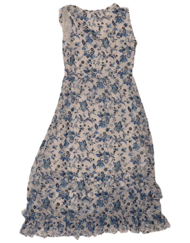 LIU JO Damen Maxikleid mit Rüschen, ärmellos, Größe 40, klein, weiß, geblümt