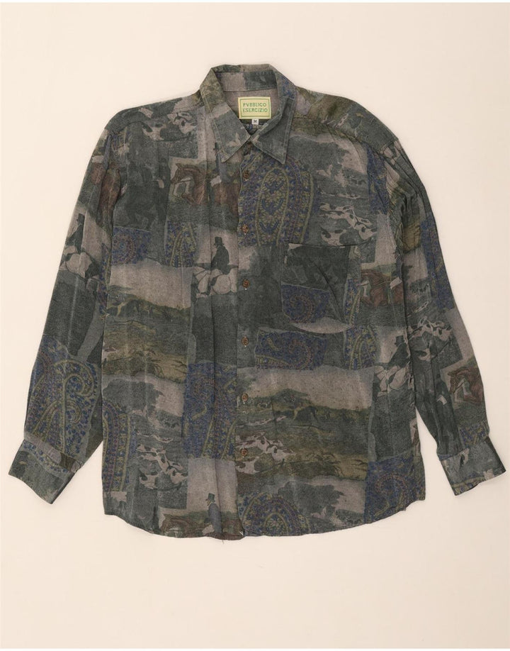 Vintage Herren-Hemd mit abstraktem Muster, mittelgroß, mehrfarbig, Rayon