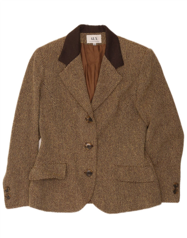 Ginalebole Damen-Blazer mit 3 Knöpfen, IT 44, mittelbraun, Fischgrätenmuster