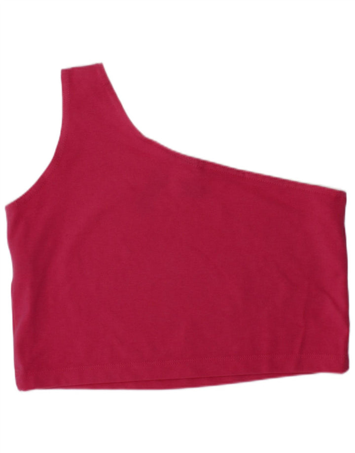 Adidas Damen Graphic One Shoulder Crop Top UK 8/10 Kleines rosa Baumwolllogo