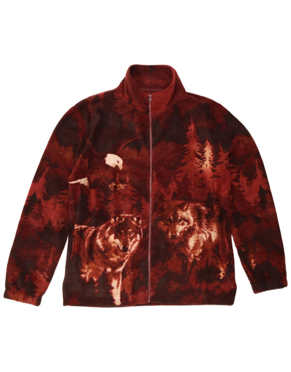 Atlas For Men Herren-Fleecejacke mit Grafik, Größe 40, groß, Burgunderrot, Tiermuster