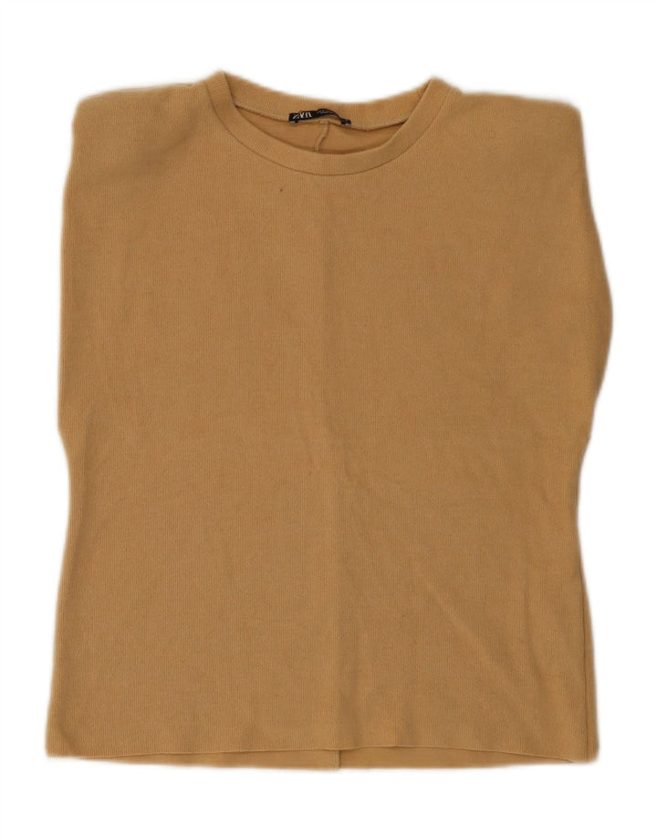 Zara Damen Weste Top UK 10 Small Beige Baumwolle