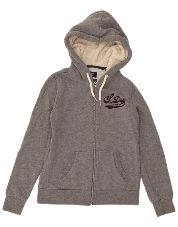 Superdry Damen-Kapuzenpullover mit grafischem Reißverschluss, Gr. 8, Grau, Baumwolle