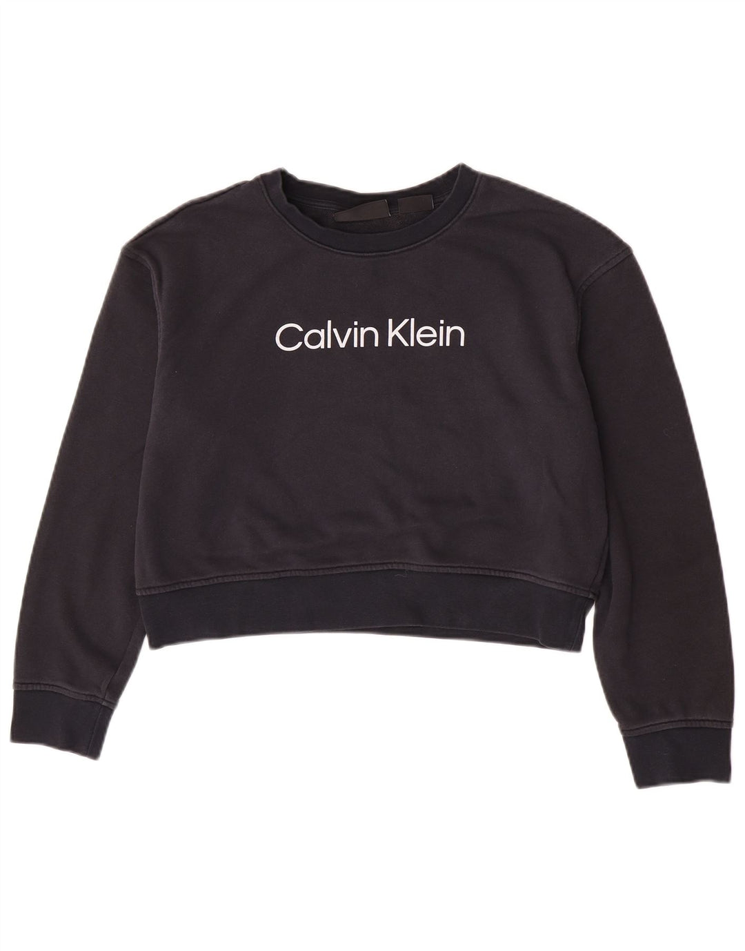 Calvin Klein Damen Graphic Crop Sweatshirt Pullover UK 14 Medium Marineblau