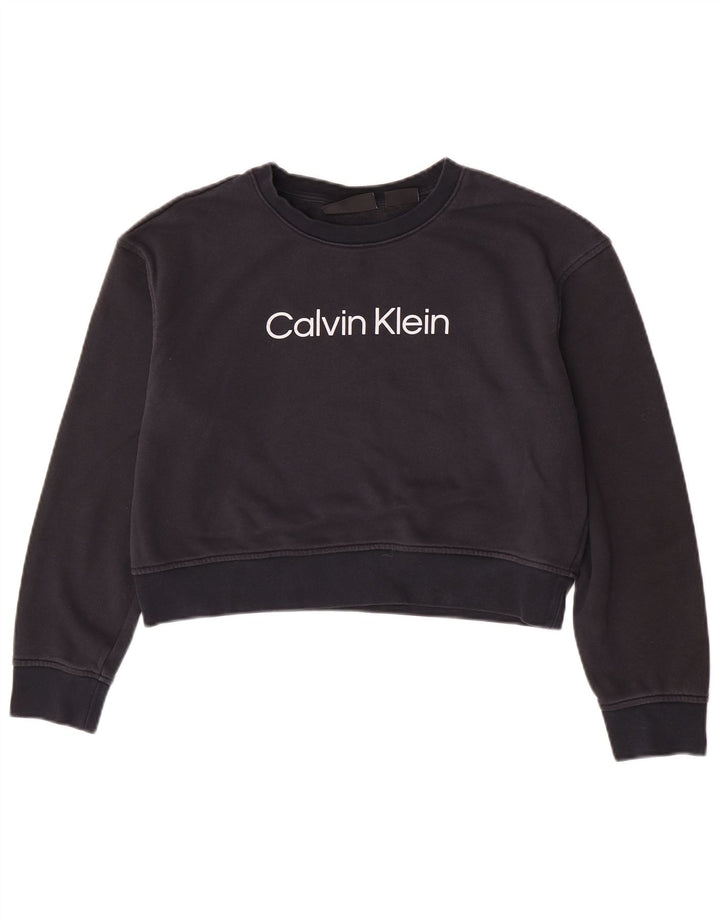 Calvin Klein Damen Graphic Crop Sweatshirt Pullover UK 14 Medium Marineblau