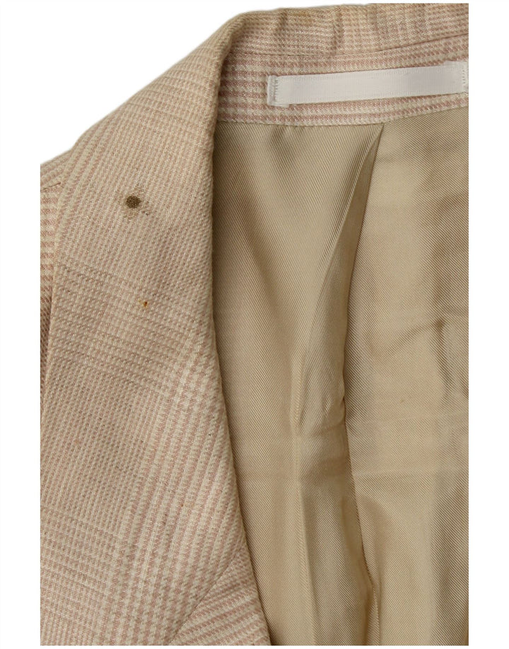 HUGO BOSS Herren 2-Knopf-Blazerjacke EU 56 3XL Beige kariertes Leinen