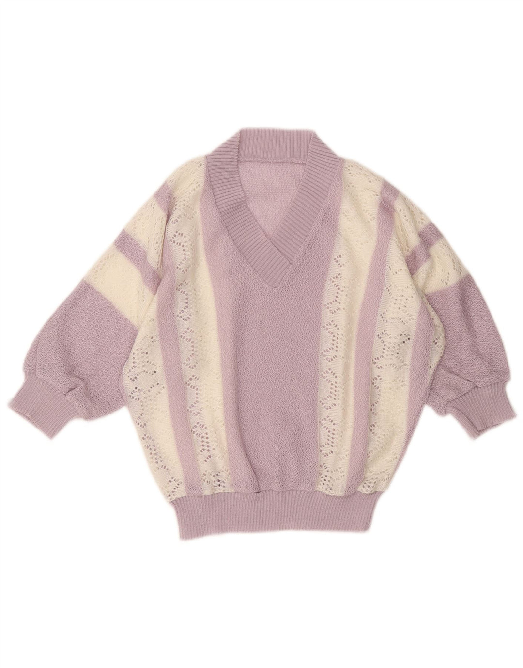 Vintage Damen Crop V-Ausschnitt Pullover Pullover UK 10 Klein Lila gestreift