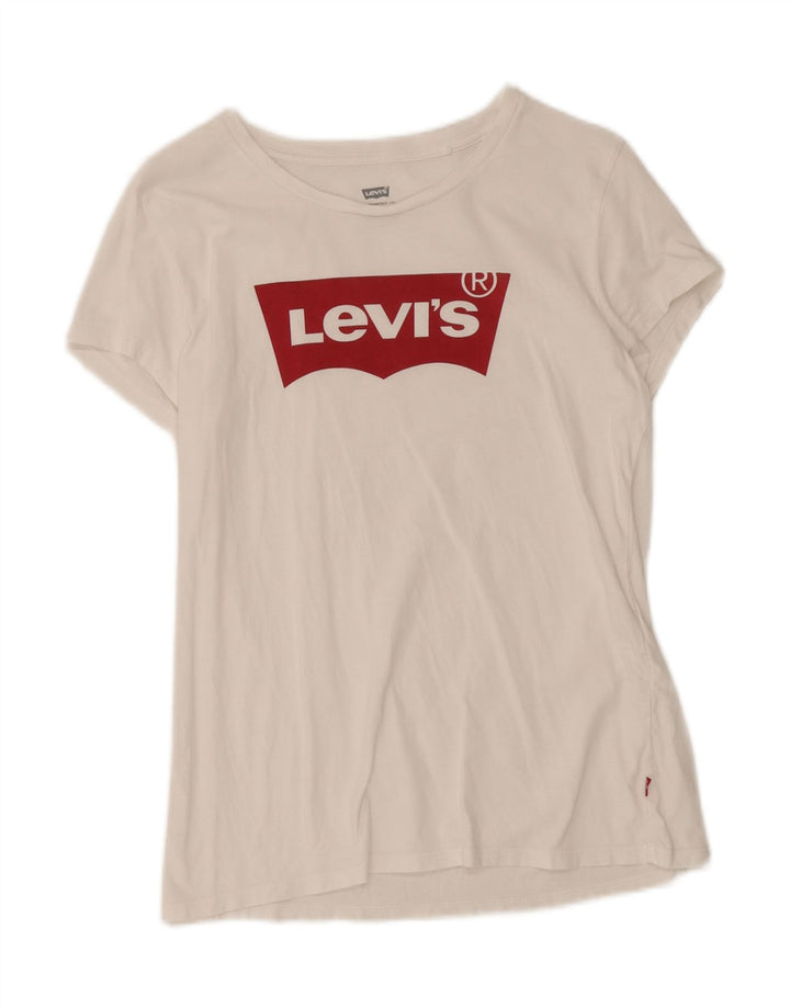 LEVI'S Womens Graphic T-Shirt Top UK 12 Medium White Vintage Levi's and Second-Hand Levi's from Messina Hembry 
