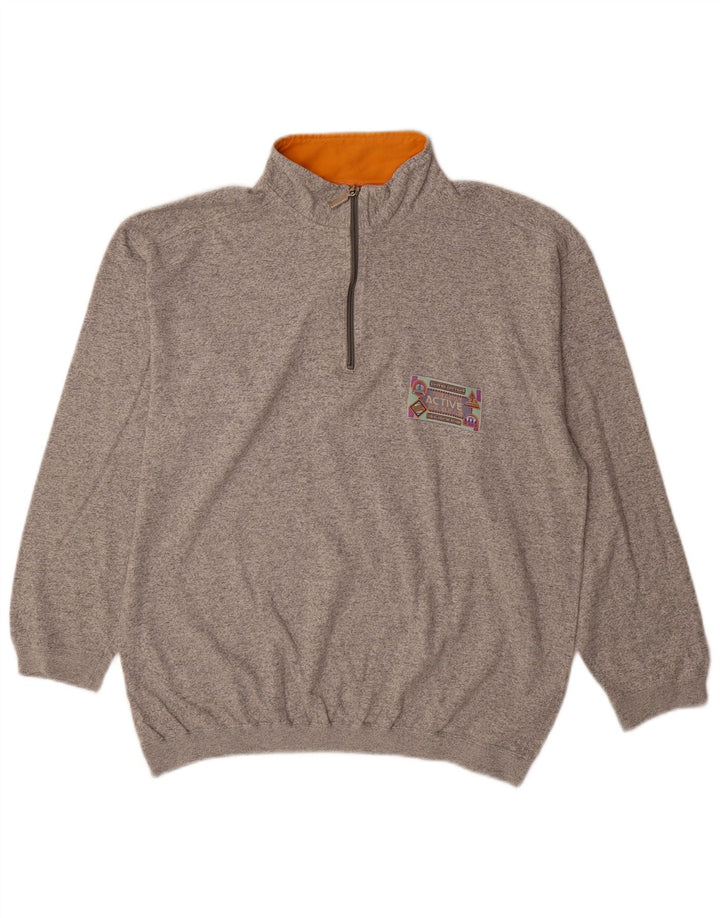 Active Herren-Sweatshirt mit Reißverschluss am Hals, mittelgraue Baumwolle