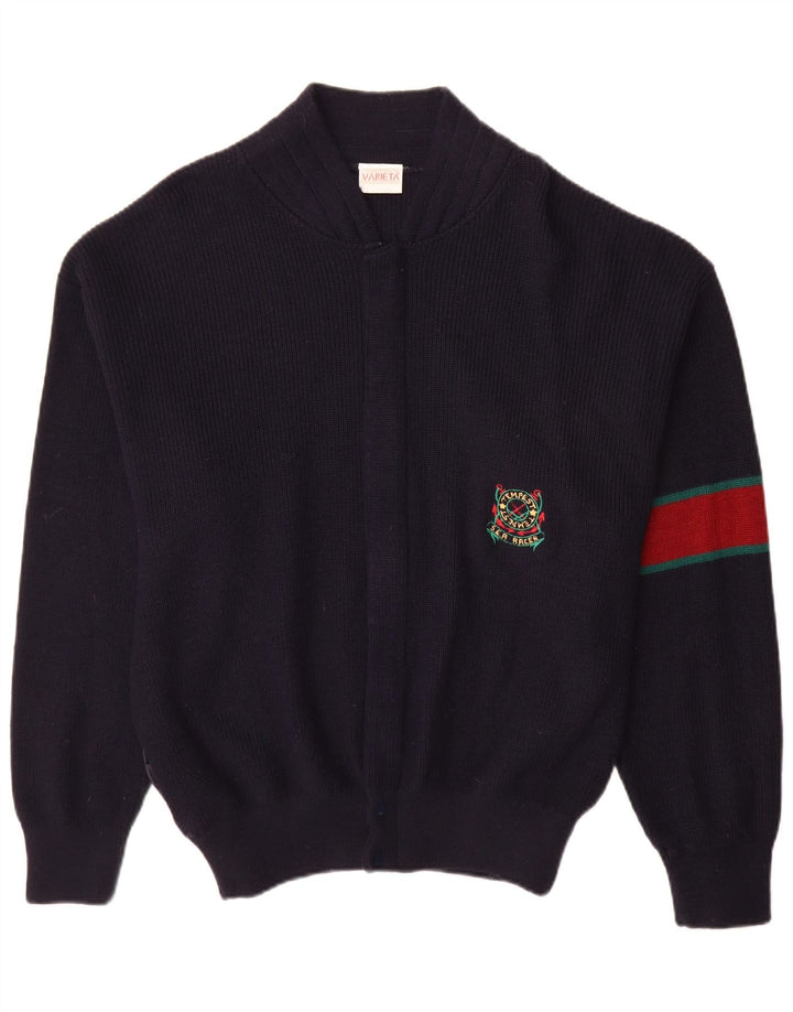 Vintage Herren Cardigan Pullover Große marineblaue Colourblock-Wolle