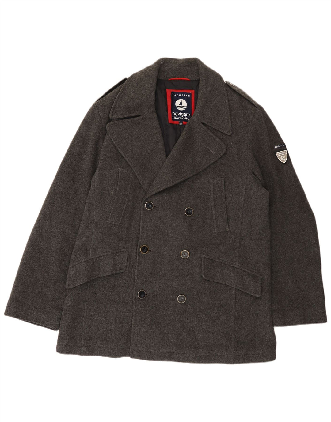 Navigare Herren Pea Coat UK 44 2XL Graue Wolle