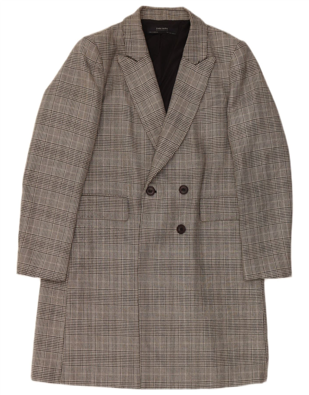 Zweireihiger Damenmantel von Zara, UK 16, groß, grau kariert, Polyester