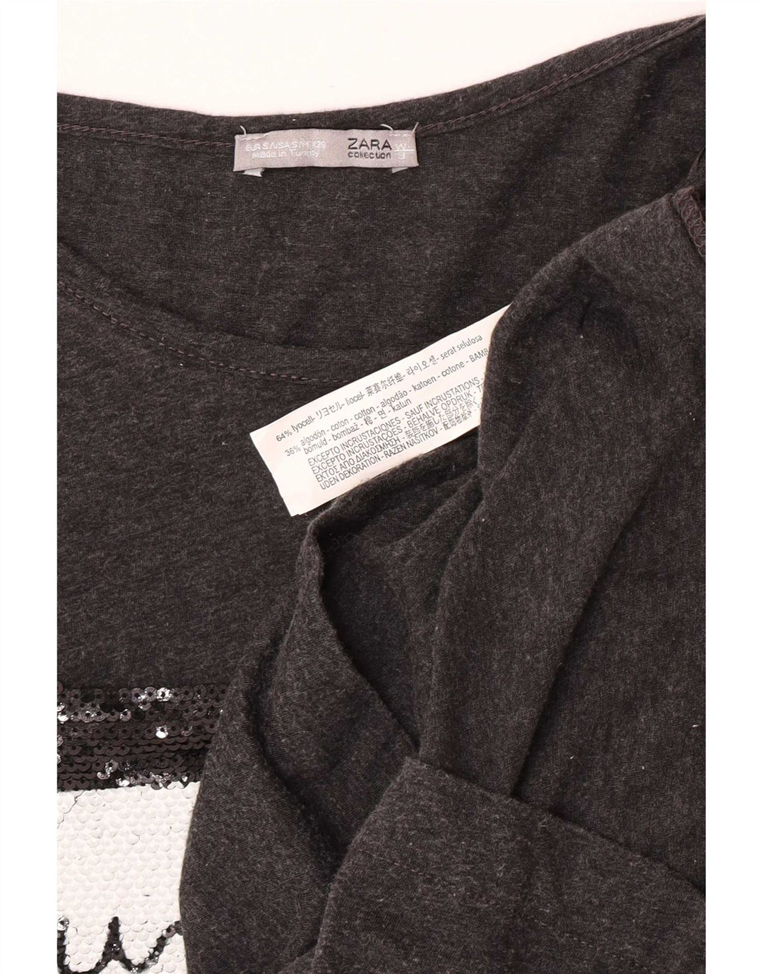 Zara Damen Graphic Top 3/4 Ärmel UK 10 Small Grau Lyocell