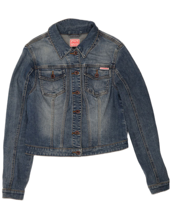 Superdry Damen Crop Denim Jacke UK 14 Large Blaue Baumwolle