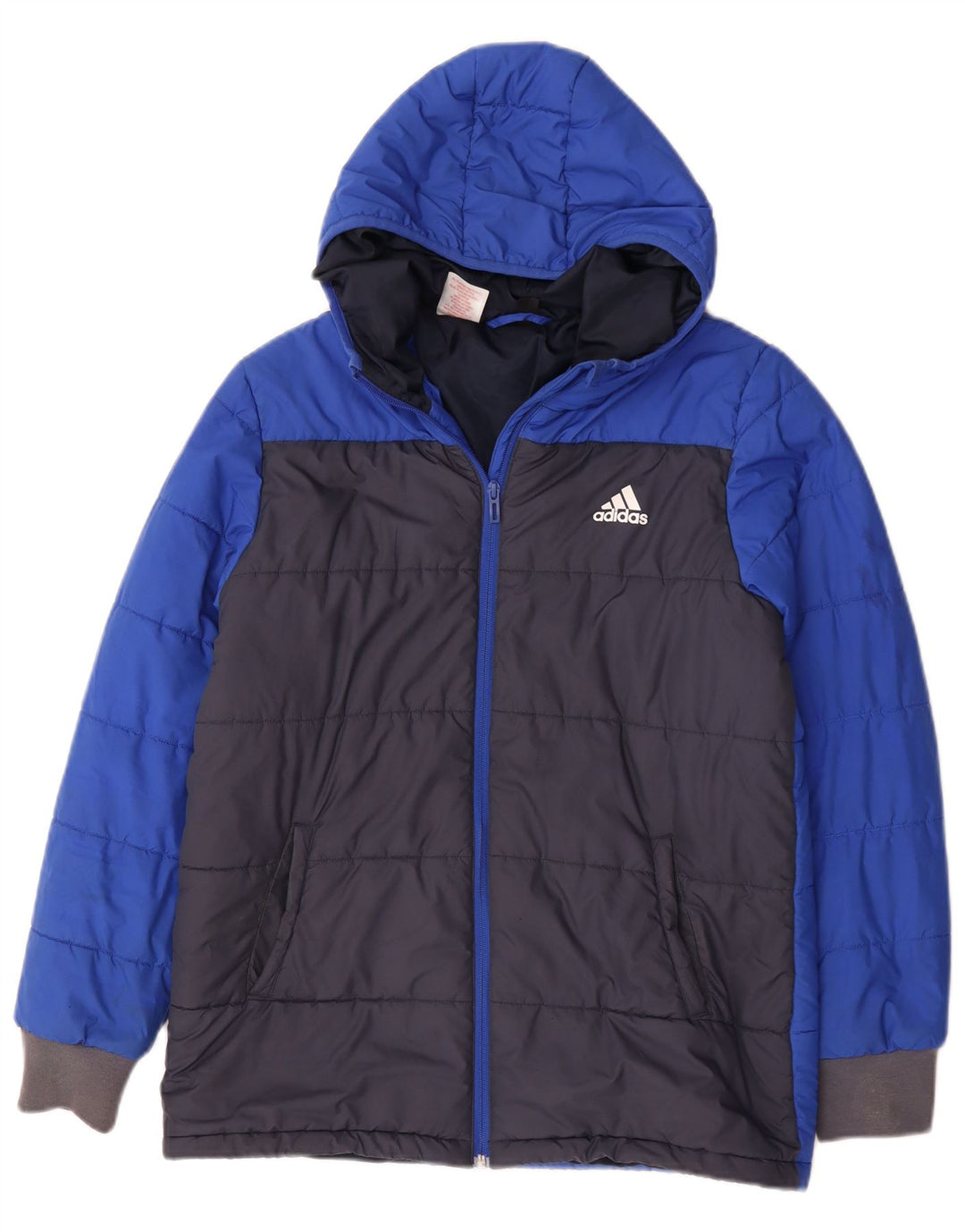 Adidas Wattierte Jacke mit Kapuze für Jungen, 13–14 Jahre, blaues Colourblock-Polyester