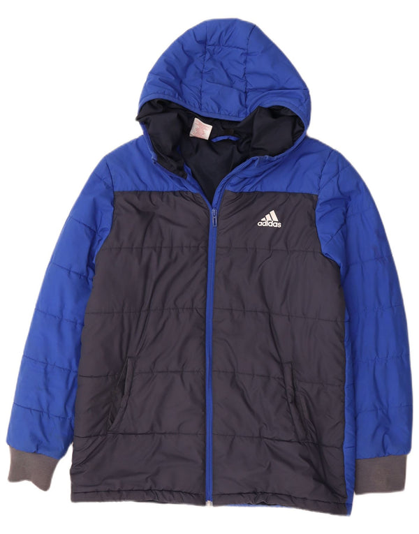 Adidas Wattierte Jacke mit Kapuze für Jungen, 13–14 Jahre, blaues Colourblock-Polyester
