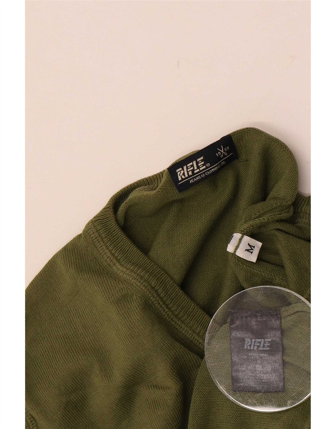 Rifle Herren-Pullover mit V-Ausschnitt aus mittelgrüner Baumwolle
