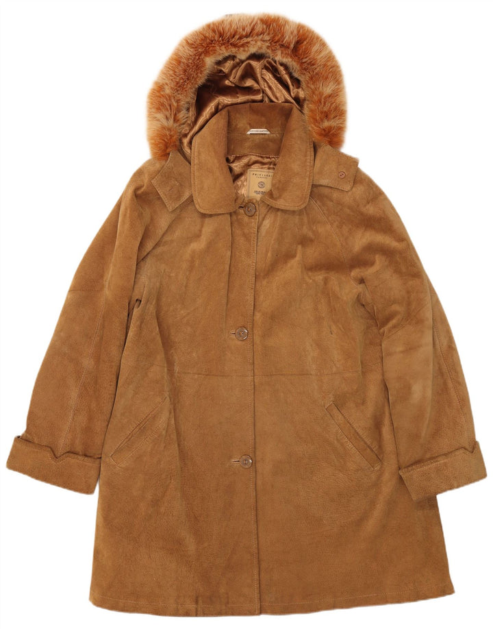 Privilegi Damen Wildledermantel mit Kapuze IT 46 Large Beige Leder