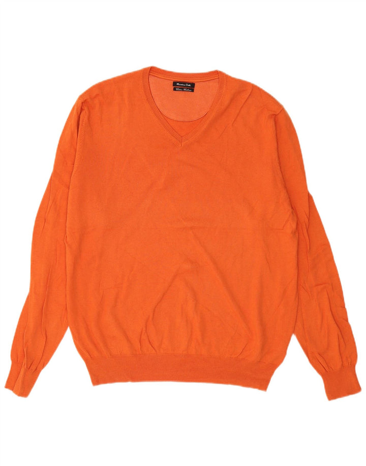 Massimo Dutti Herren-Pullover mit V-Ausschnitt, große Baumwolle, Orange