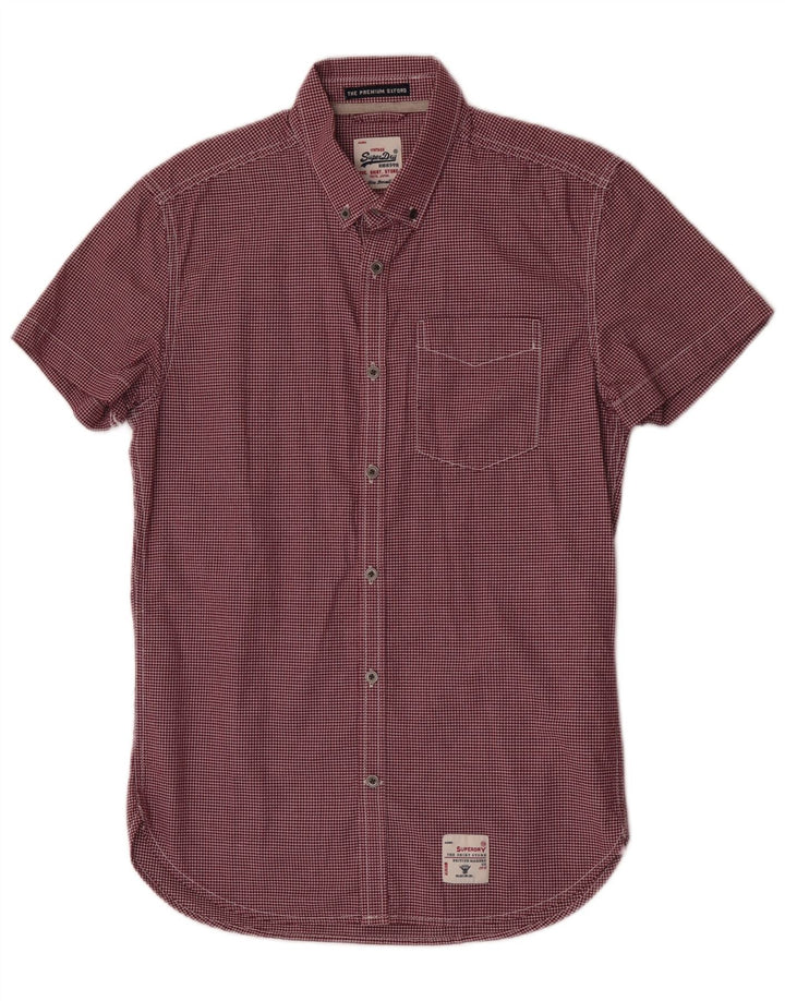 Superdry Herren-Kurzarmhemd, klein, Burgunderrot, Gingham-Baumwolle