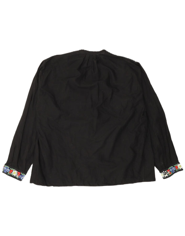 Vintage Damen LangarmBluse Top UK 18 XL Schwarz geblümt