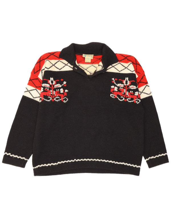 Vintage Damen Rollkragenpullover Pullover IT 40 Small Schwarz Geometrisch