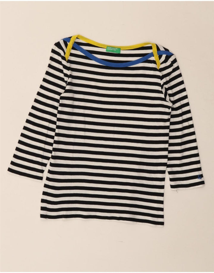 Benetton Damen-Top mit 3/4-Ärmeln, Größe S, Marineblau, gestreift
