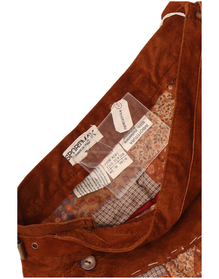 Sportmax Damen ausgestellter Rock UK 12 Medium W24 Braunes Patchwork-Polyester